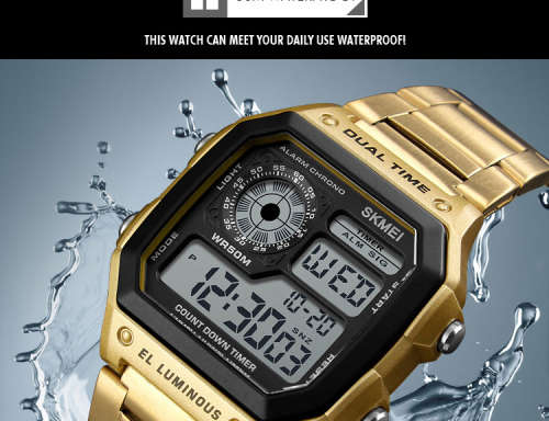 SKMEI Men's Stainless Steel LED Digital Sport Waterproof Quartz Wrist Watch COLOUR - GOLD