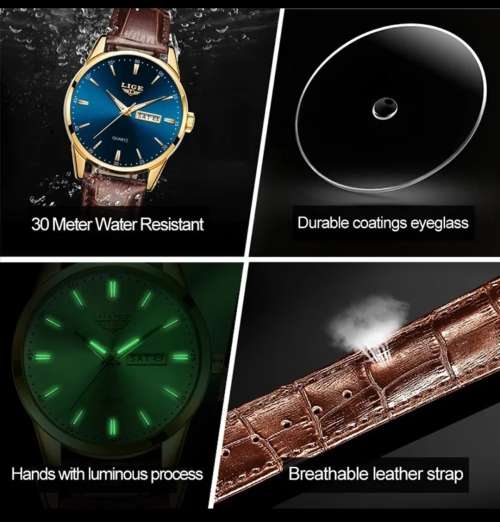 Lige Mens Luxury Leather Strap Watch ( Blue Dial Colour)