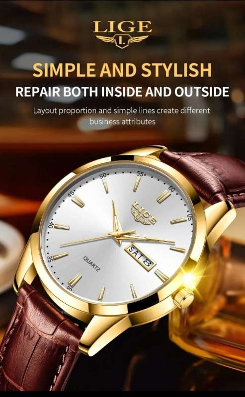 Lige Mens Luxury Leather Strap Watch ( Blue Dial Colour)