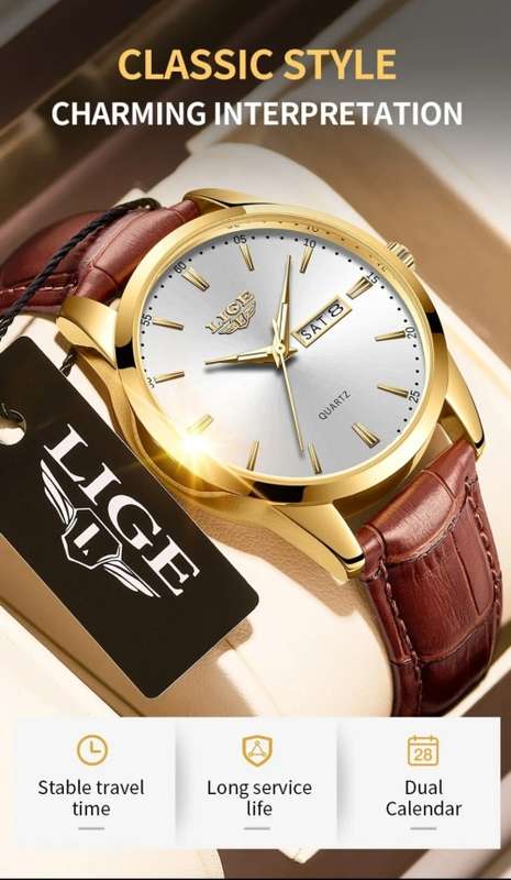 Lige Mens Luxury Leather Strap Watch ( Blue Dial Colour)