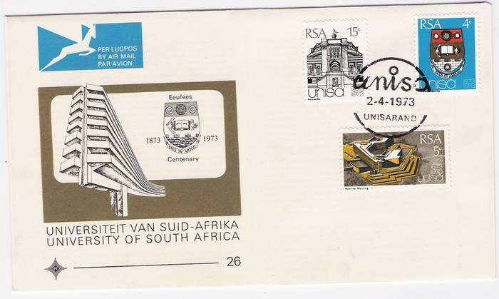 1973 RSA FDC No. 26 - Centenary of UNISA.