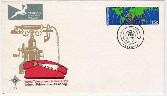 1973 RSA FDC No. 32 - World Telecommunications Day.