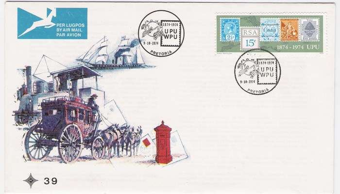 1974 RSA FDC No. 39 - Centenary of the UPU.