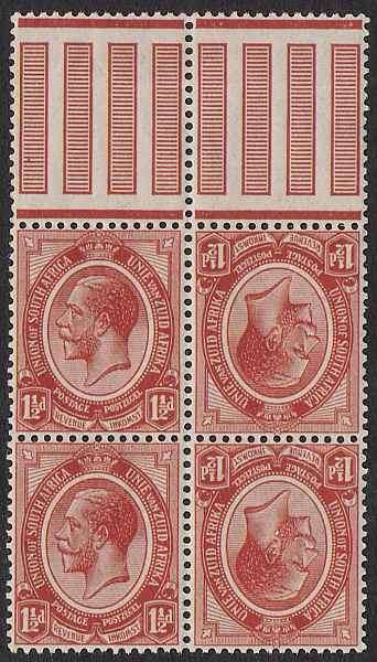 High CV!  Variety! 1 1/2d King's Head Tete-Beche Block with Horizontal Pillar Box Gutter!