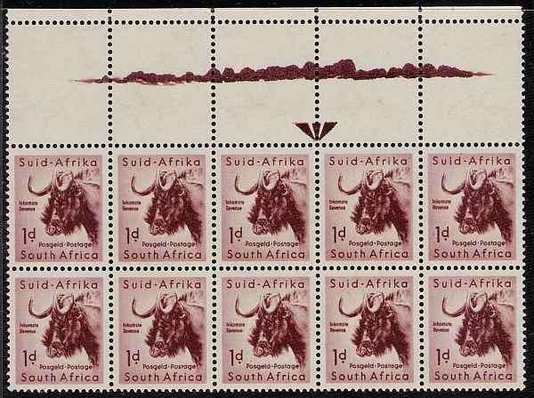 Drakensberg Flaw!  Late Stage (Long).  See Description!  1954 1d Animal Def, Issue 1. UM.