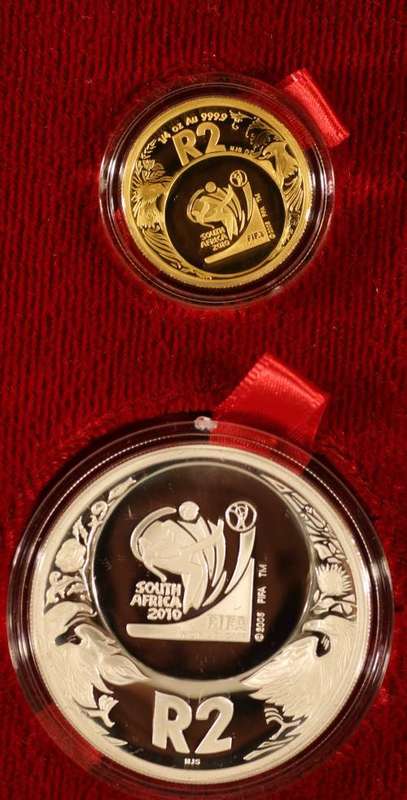 2010 FIFA WORLD CUP SOUTH AFRICA 2006 OFFICIAL COMMEMORATIVE SOUTH AFRICAN COIN SET R2 (1/4 oz)