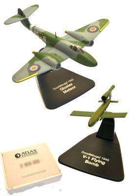 TWO 1/72 Die-cast Metal Atlas models!!! Gloster Meteor vs V-1 Doodlebug flying bomb!!!