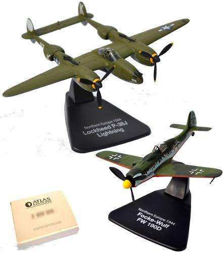 TWO 1/72 Atlas Die-cast Metal models!!! P-38 Lightning vs Fw190D-9