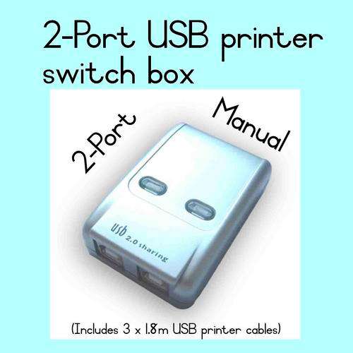 COMZWEAR 2-Port USB printer switch box - 3 x USB printer cables included