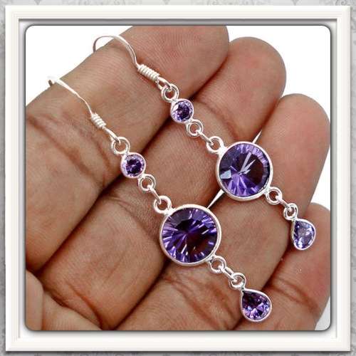 ***EXQUISITE***NATURAL PURPLE AMETHYST EARRINGS IN SOLID .925 STERLING SILVER - FEBRUARY BIRTHSTONE