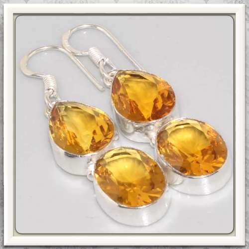****INCREDIBLY BEAUTIFUL****  GOLDEN CITRINE GEMSTONE . 925 STERLING SILVER EARRINGS