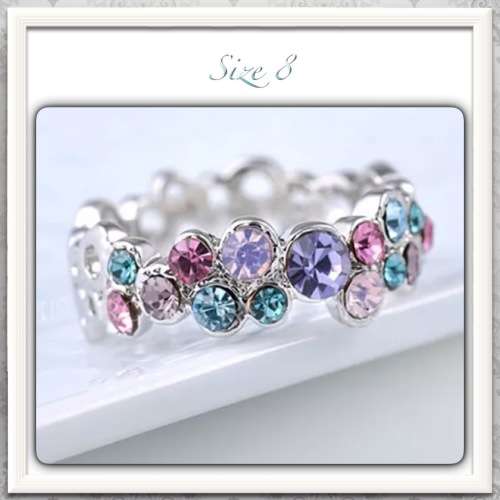 ***STUNNING*** COLLECTION ROSE RHINESTONES 9KT WHITE GOLD FILLED RING SIZE 8
