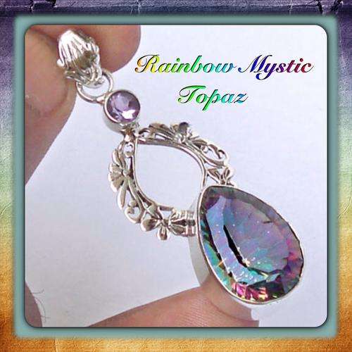 Exquisite Solid Silver Rainbow Mystic Topaz pendant...