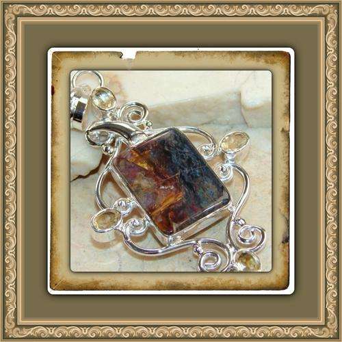 AMAZING (RARE!) PIETERSITE AND CITRINE Sterling Silver Pendant!
