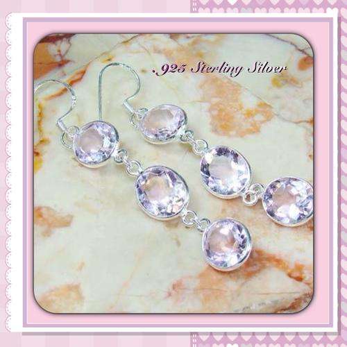 ***SPECTACULAR***LONG PINK QUARTZ & 925 SILVER EARRINGS: 68mm