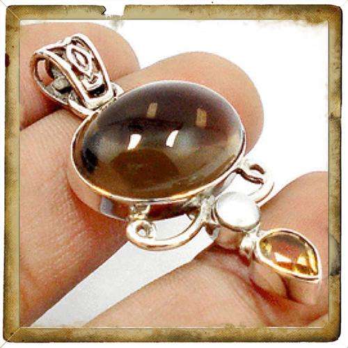 ***EXQUISITE*** SOLID SILVER SMOKEY TOPAZ & CITRINE PENDANT