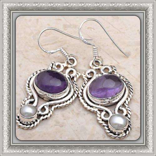***GLAMOROUS***Exquisite Solid Silver & Amethyst & Pearl earrings..