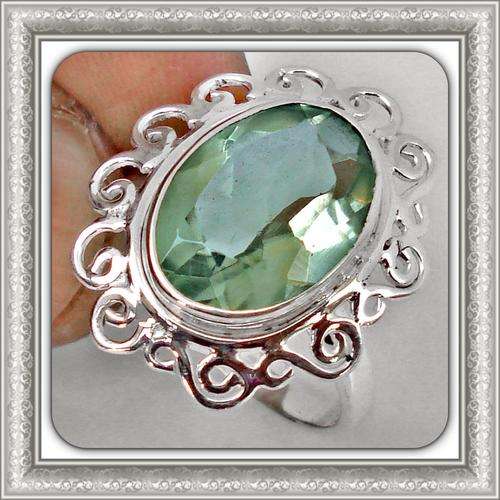 ***SERENE***NATURAL GREEN AMETHYST RING IN 925 STERLING SILVER SIZE 7.5