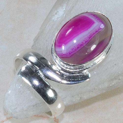 *** MODERN SETTING*** NATURAL PINK BOTSWANA AGATE GEMSTONE 925 SILVER RING 7.5 -
