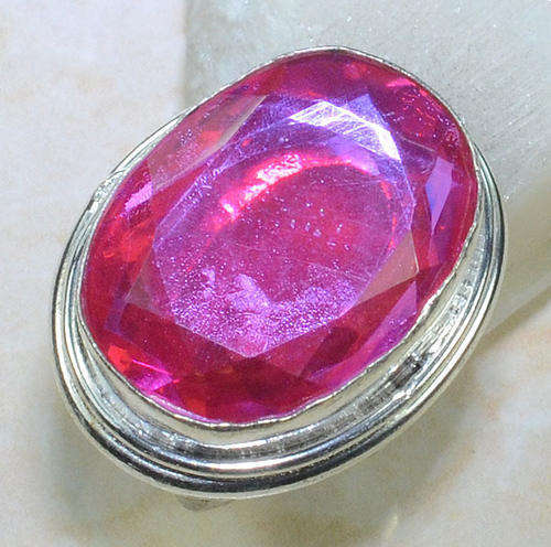 *** TRENDY ***  NATURAL PINK MYSTIC TOPAZ GEMSTONE 925 SILVER RING 7.75