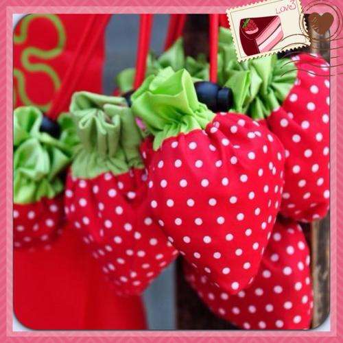 ***UNUSUAL AND PRACTICAL***I LOVE THESE FOLDING COMPACT STRAWBERRY NYLON SHOPPING BAGS- REUSABLE