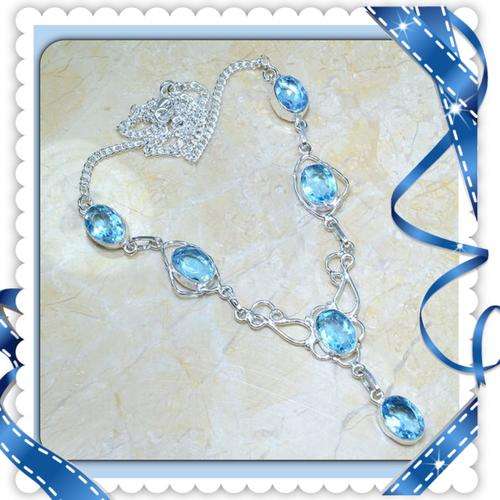 ***AWESOME*** NATURAL BLUE TOPAZ GEMSTONE 925 SILVER NECKLACE