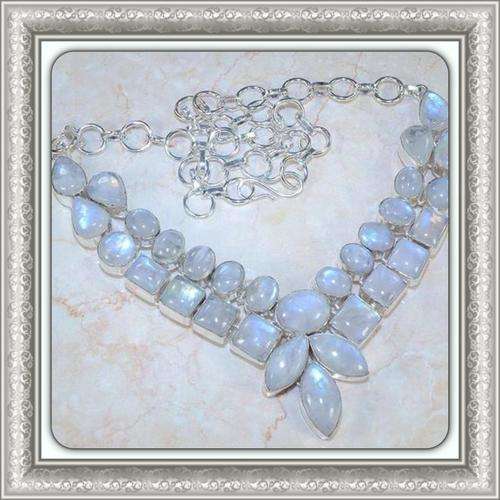 ***SPECTACULAR SETTING***RAINBOW MOONSTONE .925 STERLING SILVER NECKLACE
