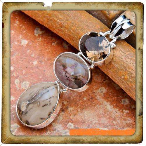 ***SENSATIONAL*** NATURAL SMOKY TOPAZ, BUTTERFLY JASPER, PEANUT WOOD JASPER SOLID SILVER