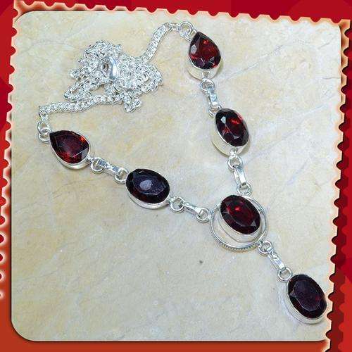 ***SPECTACULAR ***MARQUISE CUT RED GARNET GEMSTONES 925 STERLING SILVER NECKLACE