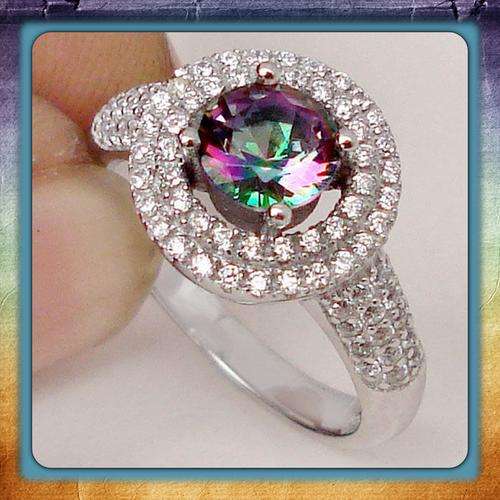 ***DAZZLING*** MYSTIC RAINBOW TOPAZ,WHITE TOPAZ RING IN SOLID 925 STERLING SILVER. SIZE 8.
