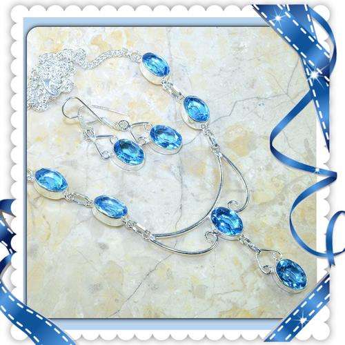 ***EXCEPTIONAL HIGH SPARKLE*** BLUE TOPAZ 925 STERLING SILVER NECKLACE AND EARRINGS SET