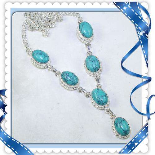 ***EVER SO PRETTY*** NATURAL BLUE TURQUOISE GEMSTONE .925 STERLING SILVER NECKLACE