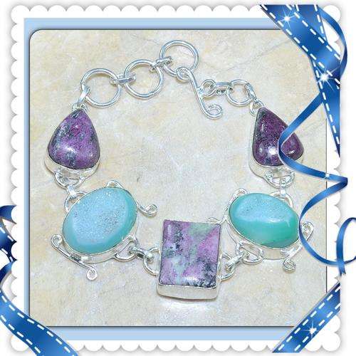 ***SPECTACULAR COLOURS COMBINED*** RUBY ZOISITE, DRUSY DRUZY GEMSTONE SILVER BRACELET