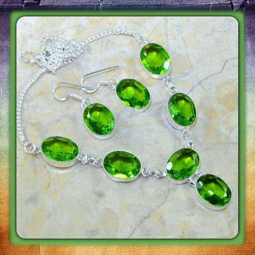 ***VIBRANT *** PERIDOT GEMSTONE .925 STERLING SILVER NECKLACE AND EARRINGS