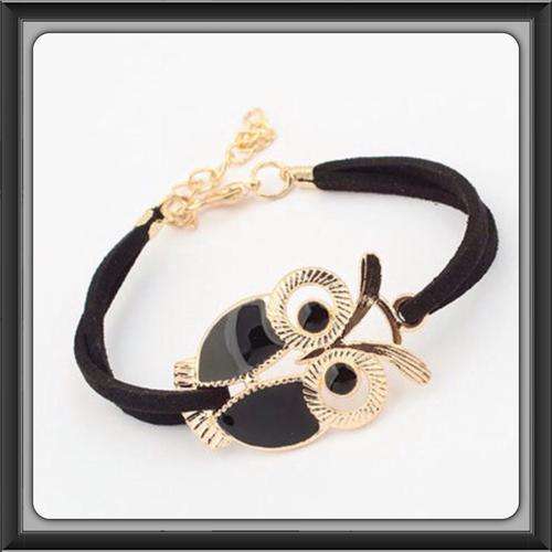 ***ELEGANT, CUTE, CASUAL OR SMART***FASHION BLACK OWL LEATHER STRING CHARM BRACELET