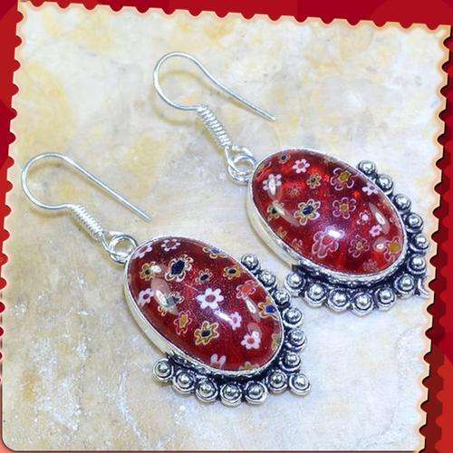 ***FUNKY AND FUN*** RED ITALIAN MURANO GLASS 925 STERLING SILVER EARRINGS