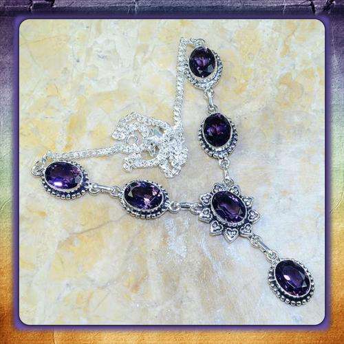 ***STUNNING*** NATURAL PURPLE AMETHYST GEMSTONE 925 SILVER NECKLACE