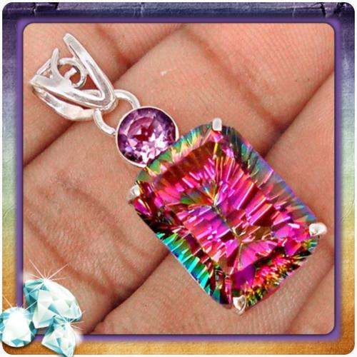 ***BREATHTAKING***AMETHYST, RAINBOW MYSTIC TOPAZ  SOLID .925 STERLING SILVER  PENFDANT