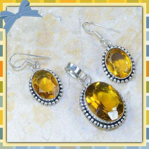 ***SPECTACULAR***NATURAL CITRINE GEMSTONES .925 STERLING SILVER NECKLACE AND EARRINGS
