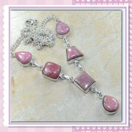 ***STUNNING BLEND OF COLOURS***RHODONITE .925 STERLING SILVER NECKLACE