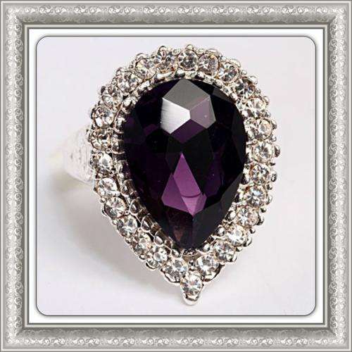 ***SPECTACULAR*** NATURAL PURPLE AMETHYST, WHITE TOPAZ GEMSTONE 925 SILVER RING SIZE 8