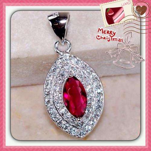 ***SPECTACULAR***4 CT RUBY & WHITE TOPAZ PENDANT IN.925 SOLID STERLING SILVER