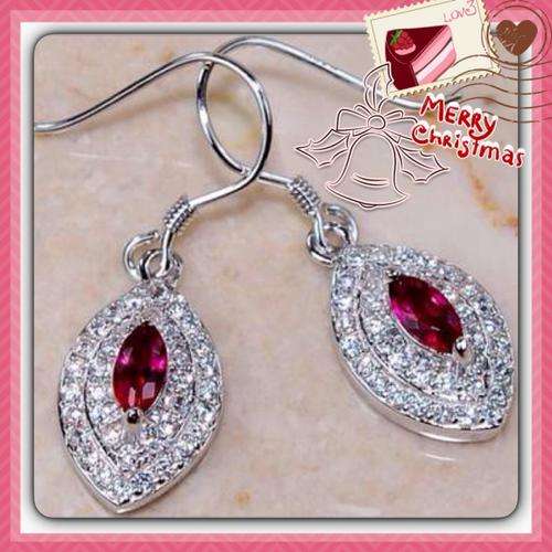 ***SPECTACULAR***4 CT RUBY & WHITE TOPAZ 3 CT EARRINGS .925 Solid Sterling Silver