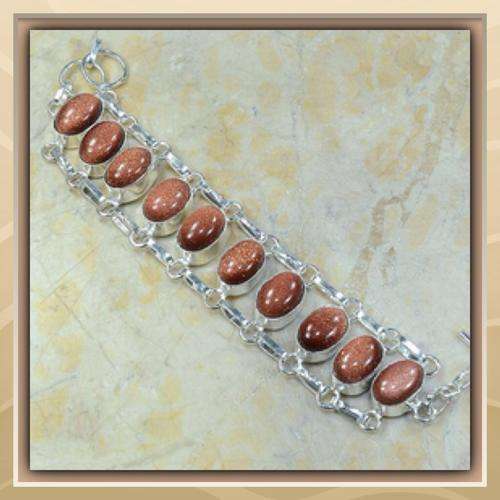 ***SHIMMERY*** SUN SITARA GOLDSTONE .925 STERLING SILVER BRACELET