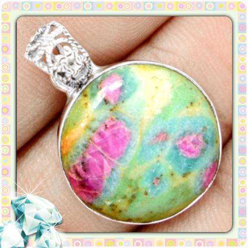 ***EXCEPTIONAL*** ONE OF A KIND RUBY IN FUSCHITE GEMSTONE .925 STERLING SILVER PENDANT