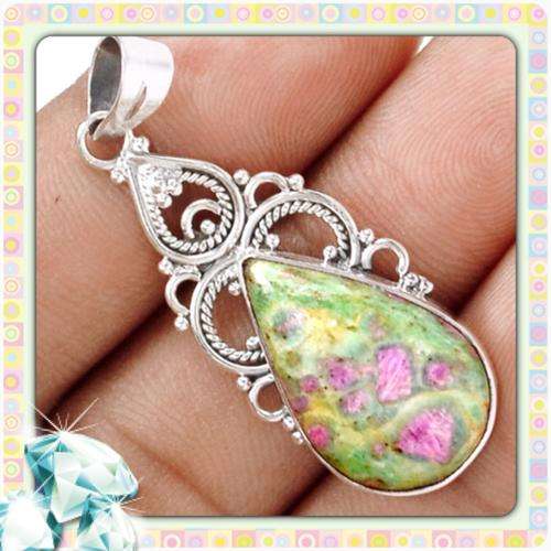 ***NEW ONE OF A KIND*** EXQUISITE RUBY IN FUSCHITE GEMSTONE SOLID .925 STERLING SILVER PENDANT