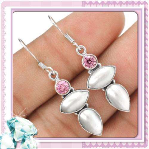 ***SOPHISTICATED*** NATURAL WHITE PEARL , KUNSITE SOLID STERLING SILVER EARRINGS