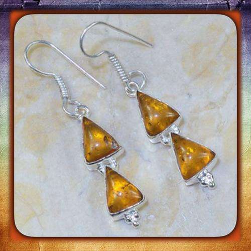 ***FIERY***GENUINE BALTIC AMBER GEMSTONE IN .925 SILVER  EARRINGS