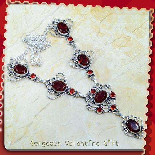 ***SAY I LOVE YOU WITH THIS STUNNING***NATURAL GARNET GEMSTONE NECKLACE .925 SILVER