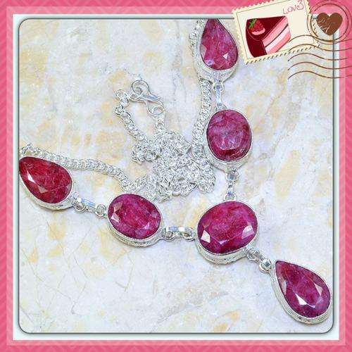 ***INCREDIBLE*** NATURAL INDIAN RUBY NECKLACE SET IN 925 SILVER